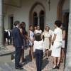 Michelle Obama et ses filles Malia et Sasha (Natasha) sont reçues par Matteo Renzi et sa femme Agnese Landini à Santa Maria delle Grazie où elles ont pu admirer "La Cène" le tableau de Léonard de Vinci à Milan le 17 juin 2015 n