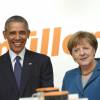 Le président américain Barack Obama et la chancelière allemande Angela Merkel lors de l'inauguration de la Foire Industrielle de Hanovre, le 25 avril 2016. © Future-Image via ZUMA Press/Bestimage
