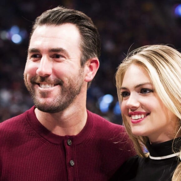 Le lanceur des Detroit Tigers Justin Verlander et sa fiancée Kate Upton à Toronto le 14 février 2016.