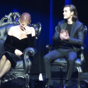 Céline Dion assiste à la cérémonie en hommage à son mari René Angélil, intitulée "Celebration of Life" avec son fils aîné René-Charles au Caesars Palace de Las Vegas le 3 février 2016.