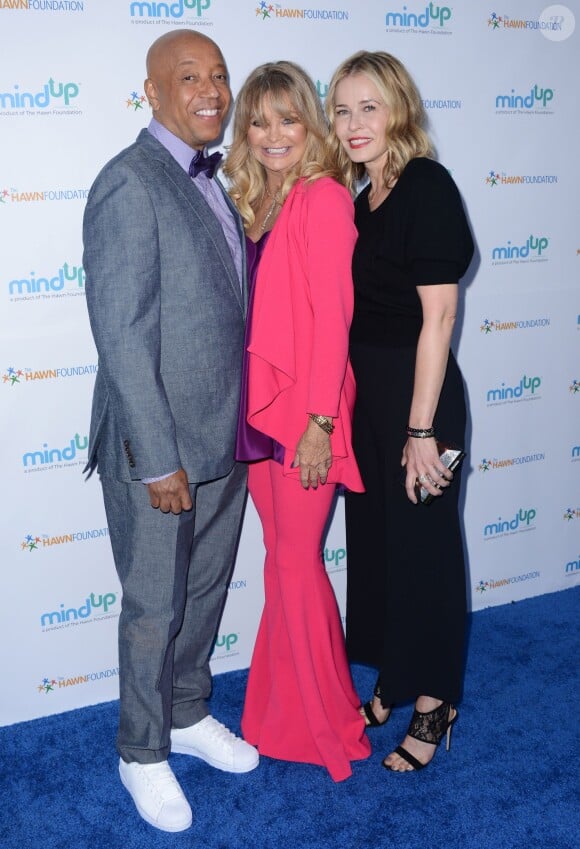 Russell Simmons, Goldie Hawn et Chelsea Handler lors de la soirée Goldie's Love In For Kids à Beverly Hills, le 6 mai 2016.