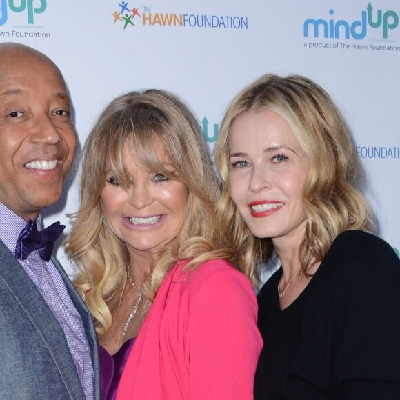 Russell Simmons, Goldie Hawn et Chelsea Handler lors de la soirée Goldie's Love In For Kids à Beverly Hills, le 6 mai 2016.