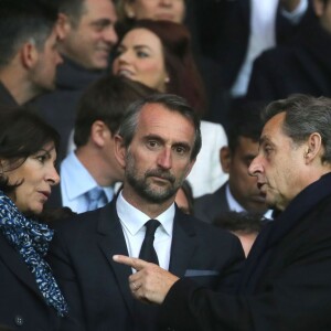Anne Hidalgo, Jean-Claude Blanc et Nicolas Sarkozy lors de PSG - Nantes au Parc des Princes le 14 mai 2016, dernier match de la saison, qui signait les adieux de Zlatan Ibrahimovic au Paris Saint-Germain et à la Ligue 1.