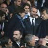 Anne Hidalgo, Jean-Claude Blanc et Nicolas Sarkozy lors de PSG - Nantes au Parc des Princes le 14 mai 2016, dernier match de la saison, qui signait les adieux de Zlatan Ibrahimovic au Paris Saint-Germain et à la Ligue 1.