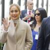 Jennifer Lopez arrive au Rockfeller Center pour le NBCUniversal Upfront. New York, le 16 mai 2016.