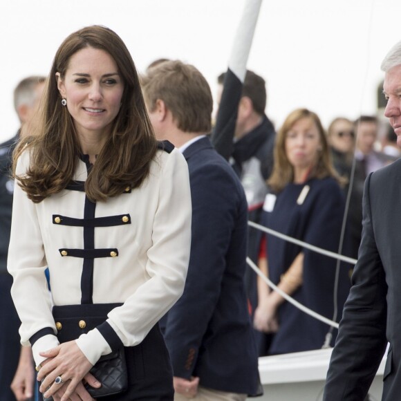 Kate Middleton, duchesse de Cambrisge, à Portsmouth le 20 mai 2016 pour soutenir le 1851 Trust dont elle est la marraine, association de promotion de la voile soutenue par l'équipe de Ben Ainslie (Ben Ainslie Racing) pour la Coupe de l'America 2017.