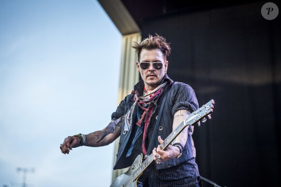 Johnny Depp - Concert des "Hollywood Vampires" au parc d'attractions "Gröna Lund" à Stockholm en Suède le 30 mai 2016.