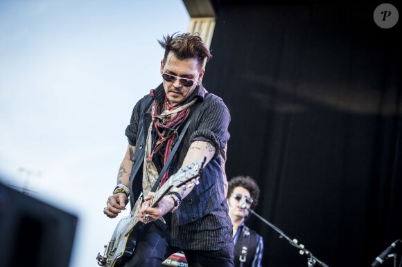 Johnny Depp - Concert des "Hollywood Vampires" au parc d'attractions "Gröna Lund" à Stockholm en Suède le 30 mai 2016.