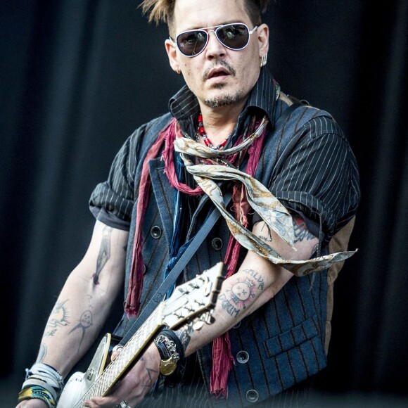 Johnny Depp - Concert des "Hollywood Vampires" au parc d'attractions "Gröna Lund" à Stockholm en Suède le 30 mai 2016.