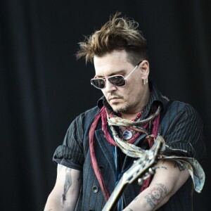 Johnny Depp - Concert des "Hollywood Vampires" au parc d'attractions "Gröna Lund" à Stockholm en Suède le 30 mai 2016.