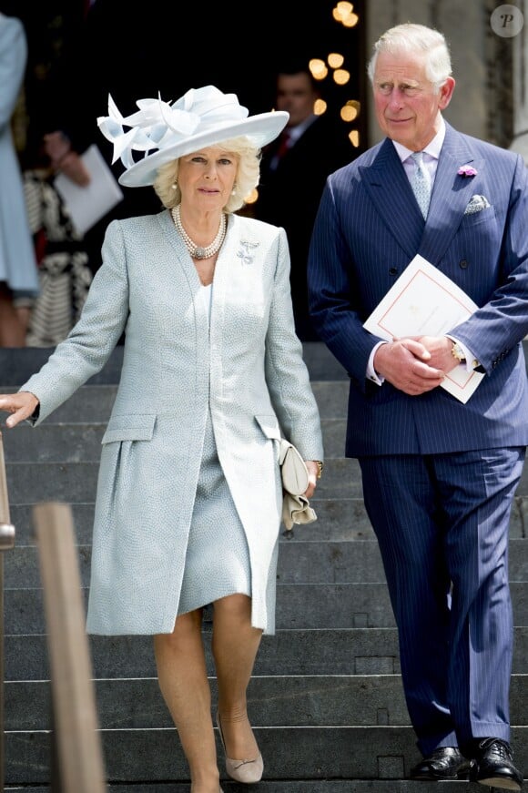 Camilla Parker Bowles, duchesse de Cornouailles, et le prince Charles à la messe en la cathédrale Saint-Paul de Londres pour le 90e anniversaire de la reine Elizabeth II, le 10 juin 2016.