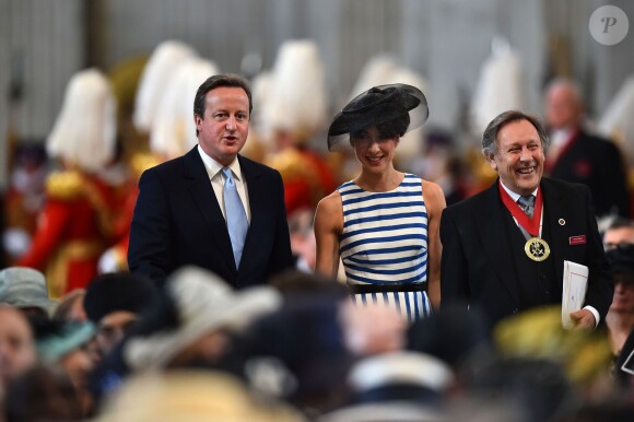 Le Premier Ministre David Cameron avec sa femme Samantha à la messe en la cathédrale Saint-Paul de Londres pour le 90e anniversaire de la reine Elizabeth II, le 10 juin 2016.
