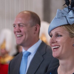 Mike Tindall et Zara Phillips lors de la messe en la cathédrale St Paul pour le 90e anniversaire de la reine Elizabeth II à Londres le 10 juin 2016.