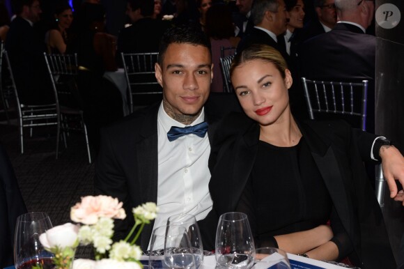 Exclusif - Gregory van der Wiel et sa compagne Rose Bertram - Le 3ème dîner de gala annuel de la Fondation Paris Saint-Germain organisé place Vendôme à Paris, le 15 mars 2016.