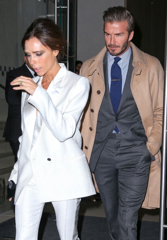 Victoria et David Beckham à la sortie de leur hôtel à New York, le 8 février 2016