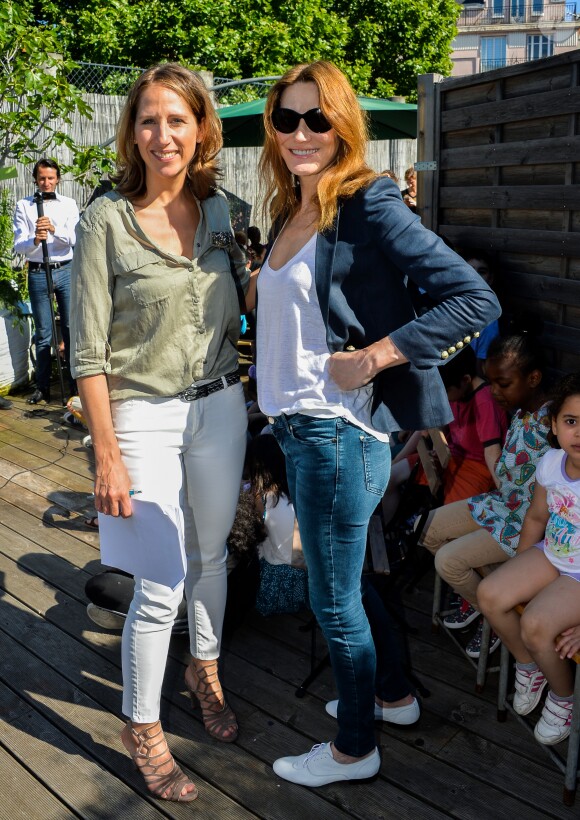 Carla Bruni-Sarkozy et Maud Fontenoy - Présentation du programme pédagogiques de la Fondation Maud Fontenoy à l'école Gustave Rouanet à Paris, le 22 juin 2016. ©Veeren/Bestimage
