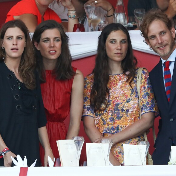 Juliette Maillot, Charlotte Casiraghi, Andrea Casiraghi et sa femme Tatiana Santo Domingo - La famille princière de Monaco assiste à la compétition du "Grand Prix du Prince de Monaco" dans les tribunes du Longines Global Champion Tour dans le cadre du Jumping international de Monte-Carlo, le 25 juin 2016. © Bruno Bebert/Pool Monaco/Bestimage  Monaco Princely Family attends the 'Grand Prix du Prince' at the Longines Global Champions Tour of Monaco, on June 25th 2016.25/06/2016 - Monte-Carlo