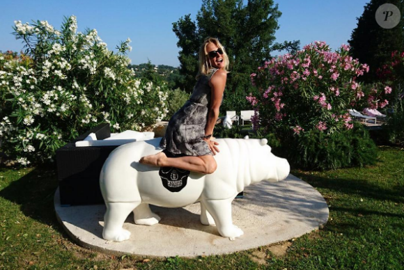Estelle Lefébure (50 ans) profite du soleil dans le sud de la France. L'ex-top est sublime en maillot de bain. Juin 2016.