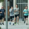 Exclusif - Harry Styles, entouré de gardes du corps, fait un jogging avant d'aller sur le tournage du film "Dunkirk" à Dunkerque le 16 juin 2016