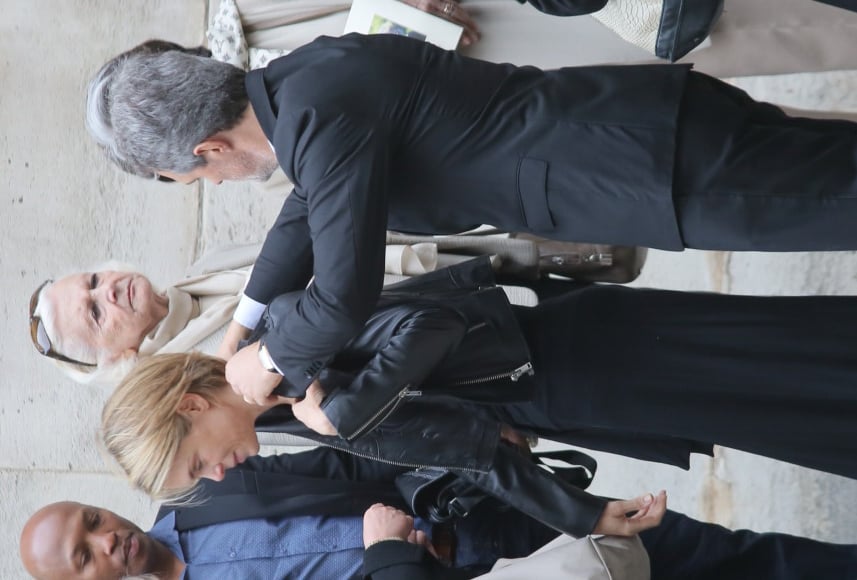 Julie Andrieu et son mari Stéphane Delajoux, Colette Boutoulaud - Obsèques de Nicole Courcel en l'église Saint-Roch à Paris le 30 juin 2016.
