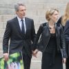 Julie Andrieu et son mari Stéphane Delajoux - Obsèques de Nicole Courcel en l'église Saint-Roch à Paris le 30 juin 2016.