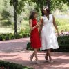 La reine d'Espagne Letizia, reçoit Michelle Obama au palais de la Zarzuela à Madrid, le 30 juin 2016.