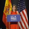 La reine Letizia d'Espagne lors d'une conférence de presse de l'organisation "Let Girls Learn" avec la première dame des Etats-Unis Michelle Obama à Madrid. Le 30 juin 2016
