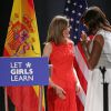 La reine Letizia d'Espagne et la première dame des Etats-Unis Michelle Obama lors d'une conférence de presse de l'organisation "Let Girls Learn" à Madrid. Le 30 juin 2016