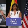 La première dame des Etats-Unis Michelle Obama lors d'une conférence de presse de l'organisation "Let Girls Learn" à Madrid. Le 30 juin 2016