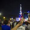La Tour Eiffel aux couleurs des Bleus après la qualification de l'équipe de France contre l'Allemagne 2-0 en finale de l'UEFA Euro 2016 à Paris, France, le 7 juillet 2016. © Pierre Perusseau/Bestimage
