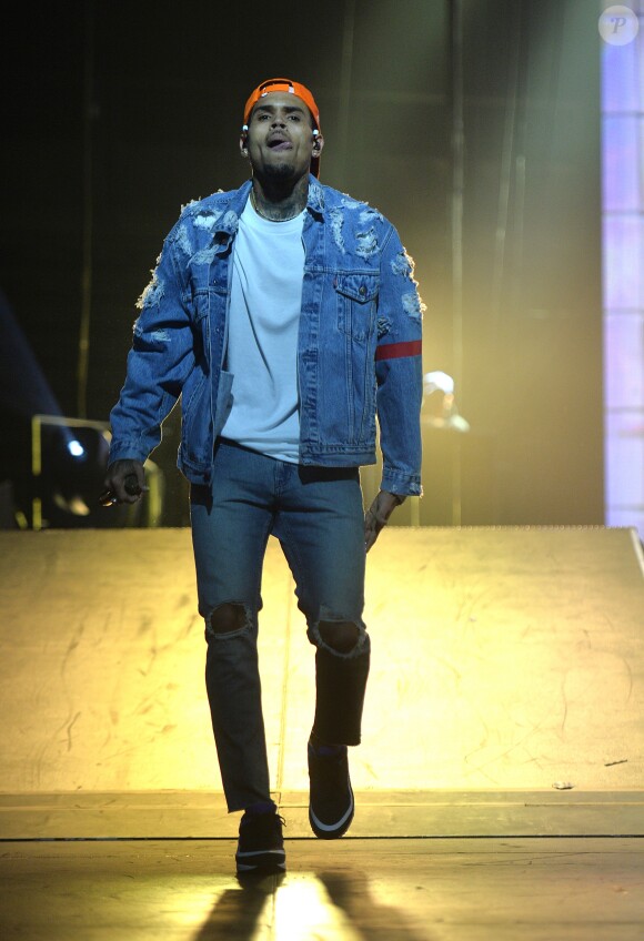 Chris Brown en concert à l'Accorhotels Arena Bercy à Paris, le 28 mai 2016.