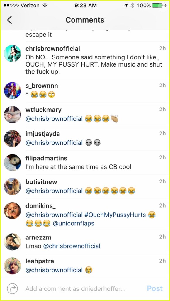 Chris Brown prenant position sur le clash opposant Kanye West et Kim Kardashian à Taylor Swift. Le 18 juillet 2016 sur Instagram.