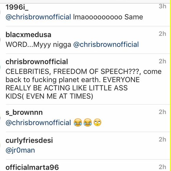 Chris Brown prenant position sur le clash opposant Kanye West et Kim Kardashian à Taylor Swift. Le 18 juillet 2016 sur Instagram.