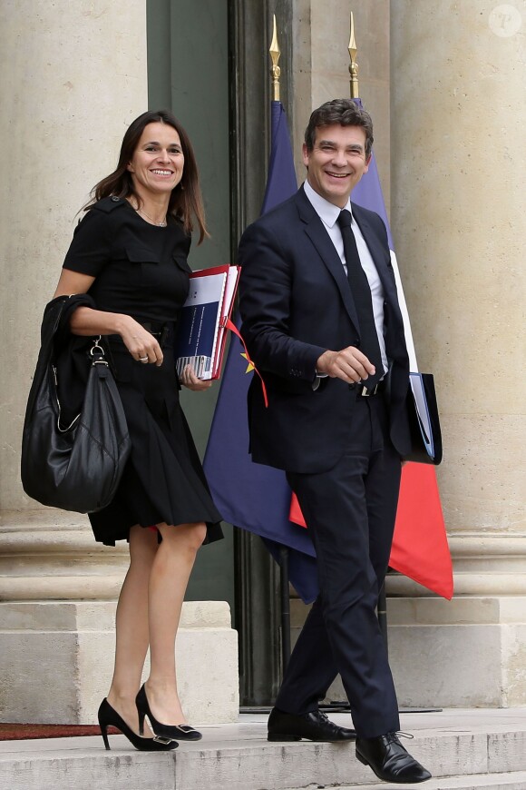Arnaud Montebourg et Aurélie Filippetti sur le perron de l'Elysée le 18 septembre 2013