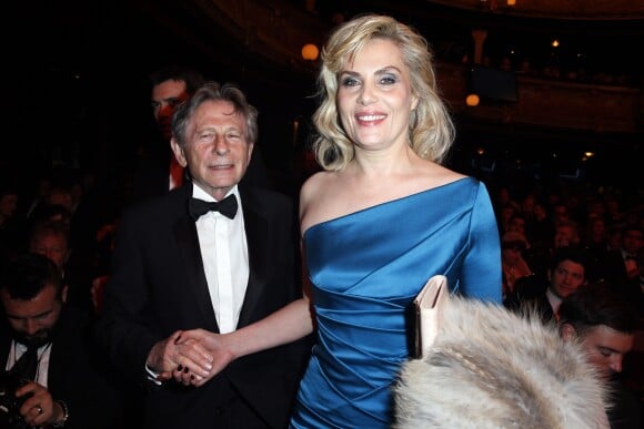 Emmanuelle Seigner et son mari Roman Polanski (Cesar du meilleur réalisateur pour le film "La Vénus à la fourrure") - Salle de cérémonie - 39e cérémonie des Cesar au théâtre du Châtelet à Paris, le 28 février 2014.