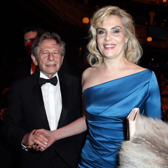 Emmanuelle Seigner et son mari Roman Polanski (Cesar du meilleur réalisateur pour le film "La Vénus à la fourrure") - Salle de cérémonie - 39e cérémonie des Cesar au théâtre du Châtelet à Paris, le 28 février 2014.