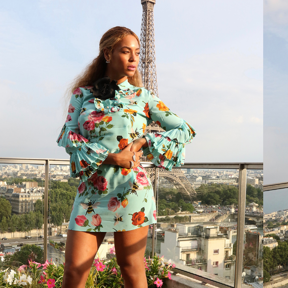 Photo de Beyoncé, toute de Gucci vêtue à Paris. Juillet 2016.