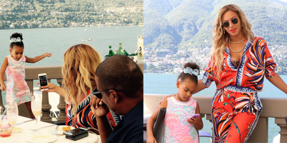 Photo de Beyoncé, Jay Z et leur fille Blue Ivy en Italie. Juillet 2016.