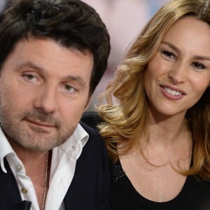 Philippe Lellouche et sa femme Vanessa Demouy lors de l'enregistrement de l'émission "Vivement Dimanche" à Paris, le 1er Avril 2015