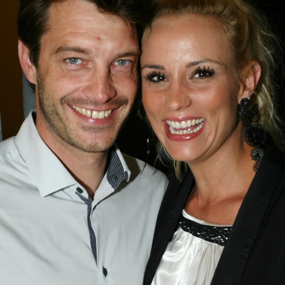 Elodie Gossuin et son mari Bertrand Lacherie - Première du spectacle de Jarry "Atypique" à Paris. Le 2 octobre 2014