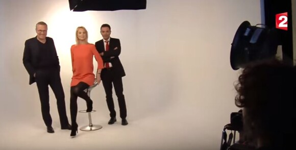 Laurent Ruquier, Vanessa Burggraf et Yann Moix en shooting photos pour la promotion de la onzième saison d'"On n'est pas couché", sur France 2, août 2016