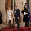 Le ministre de l'économie, de l'industrie et du numérique Emmanuel Macron et sa femme Brigitte Trogneux - Dîner d'état donné en l'honneur du roi Willem-Alexander et la reine Maxima des Pays-Bas au palais de l'Elysée à Paris, le 10 mars 2016.