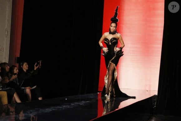 Nabilla defile pour Jean-Paul Gaultier lors de la fashion week Haute-Couture Automne-Hiver 2013/2014 a Paris. Le 3 juillet 2013