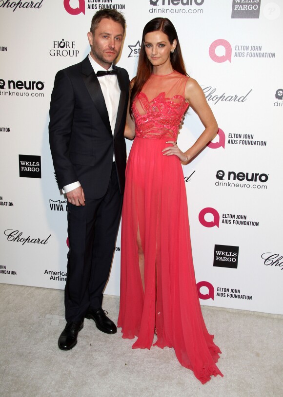 Lydia Hearst et son compagnon Chris Hardwick - Soirée "Elton John AIDS Foundation Oscar Party" 2015 à West Hollywood, le 22 février 2015.