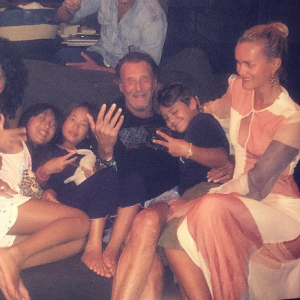 Johnny Hallyday et son clan à Saint-Barthélemy, le 1er septembre 2016.