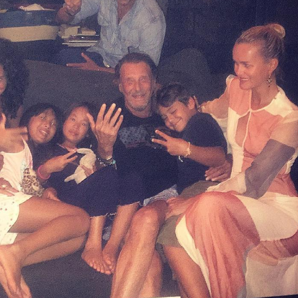 Johnny Hallyday et son clan à Saint-Barthélemy, le 1er septembre 2016.