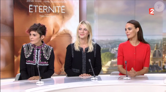Audrey Tautou, invitée du JT de 20h de France 2, avec Mélanie Laurent et Bérénice Bejo. (capture d'écran)
