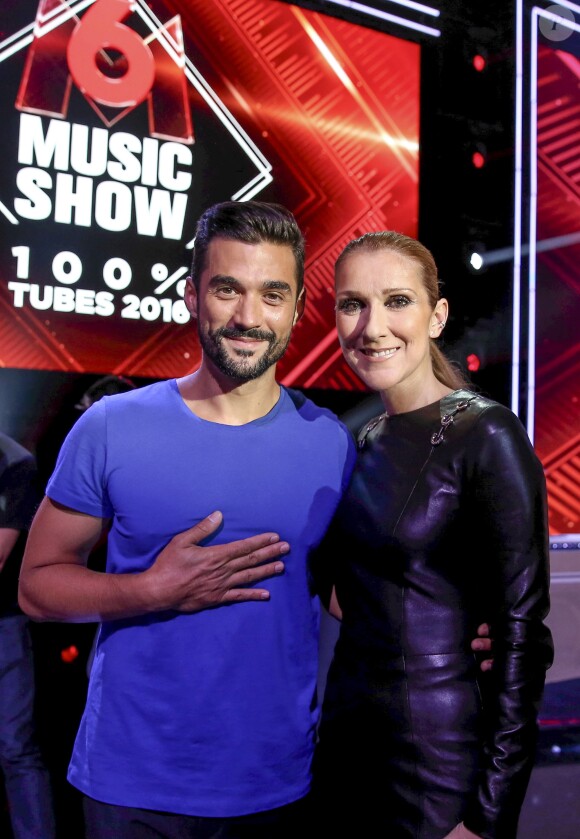 Exclusif - Céline Dion et Florent Mothe lors de l'enregistrement de l'émission "M6 Music Show - 100% Tubes 2016" à Paris. Le 15 juin 2016. © Dominique Jacovides / Bestimage