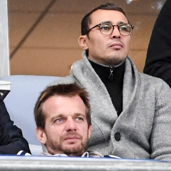 Arnaud Ducret, Cartman et Brahim Asloum au match de qualification pour la Coupe du Monde 2018, "France-Bulgarie" au Stade de France de Saint-Denis, le 7 octobre 2016