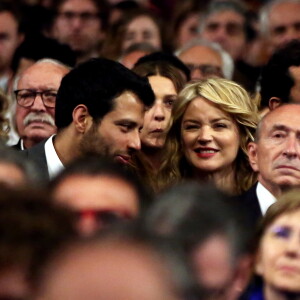 Mabrouk El Mechri, Virginie Efira, Gérard Collomb et Ramzy Bedia à la cérémonie d'ouverture du 8ème festival Lumière de Lyon, le 8 octobre 2016. © Dominique Jacovides/Bestimage